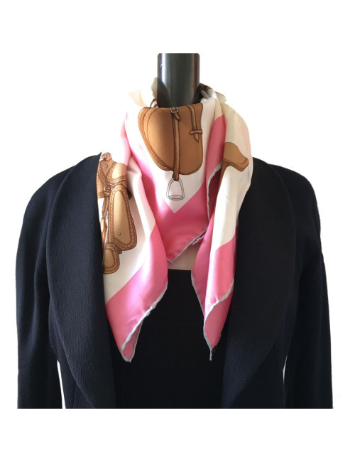 Foulard CELINE  en soie rose et blanche