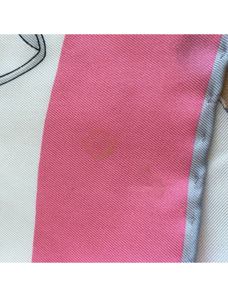 Foulard CELINE  en soie rose et blanche