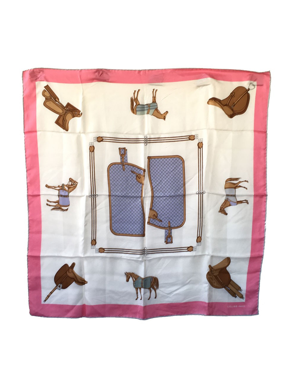 Foulard CELINE  en soie rose et blanche