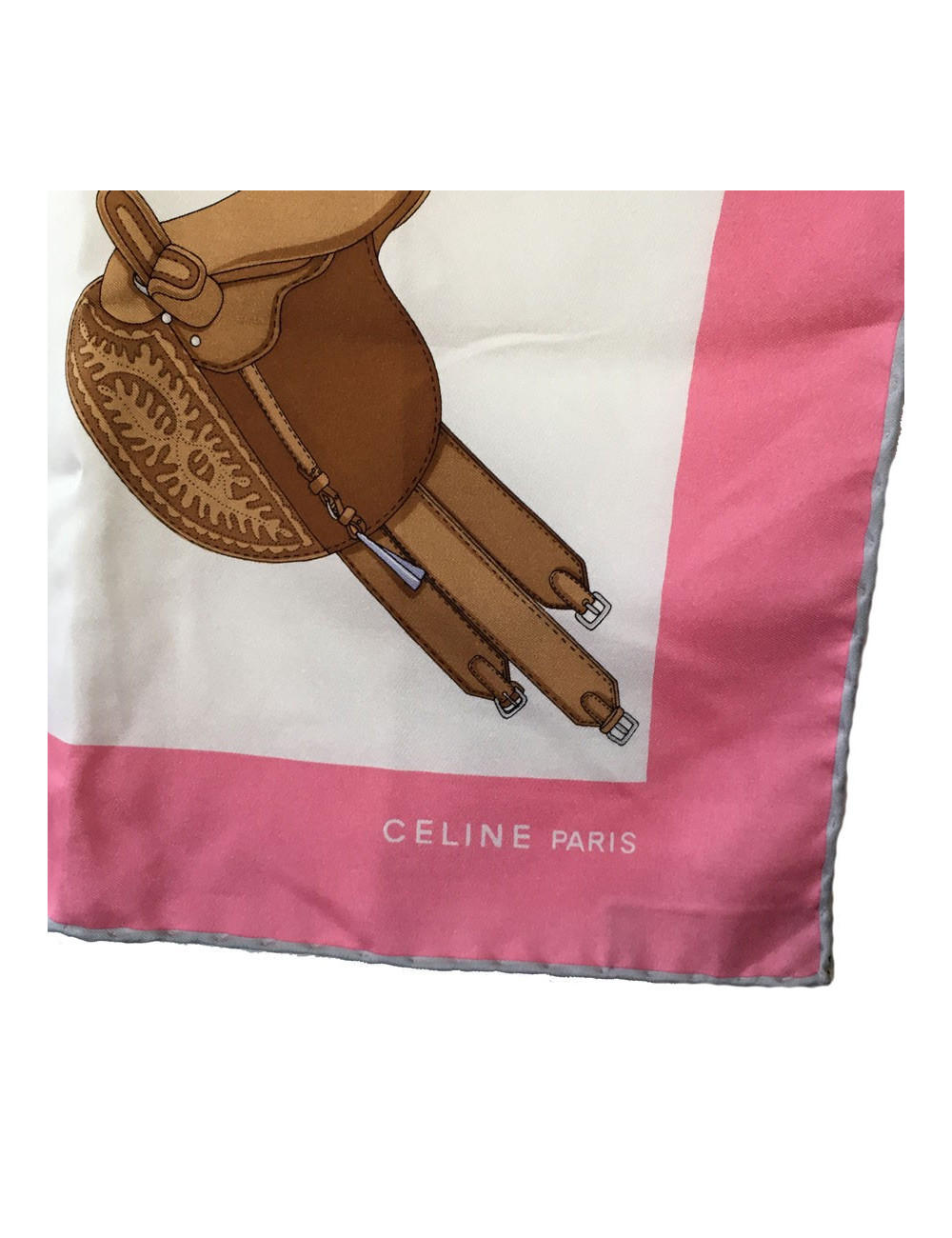 Foulard CELINE  en soie rose et blanche