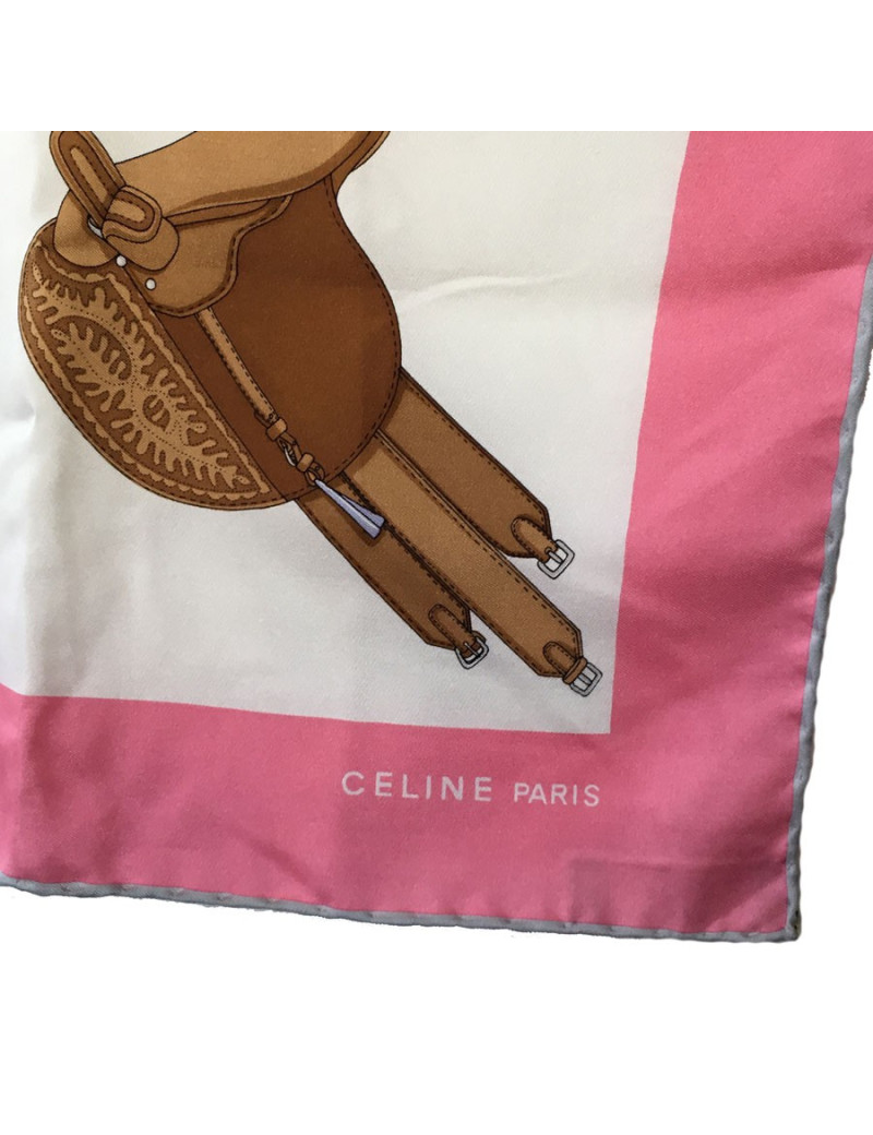 Foulard CELINE  en soie rose et blanche