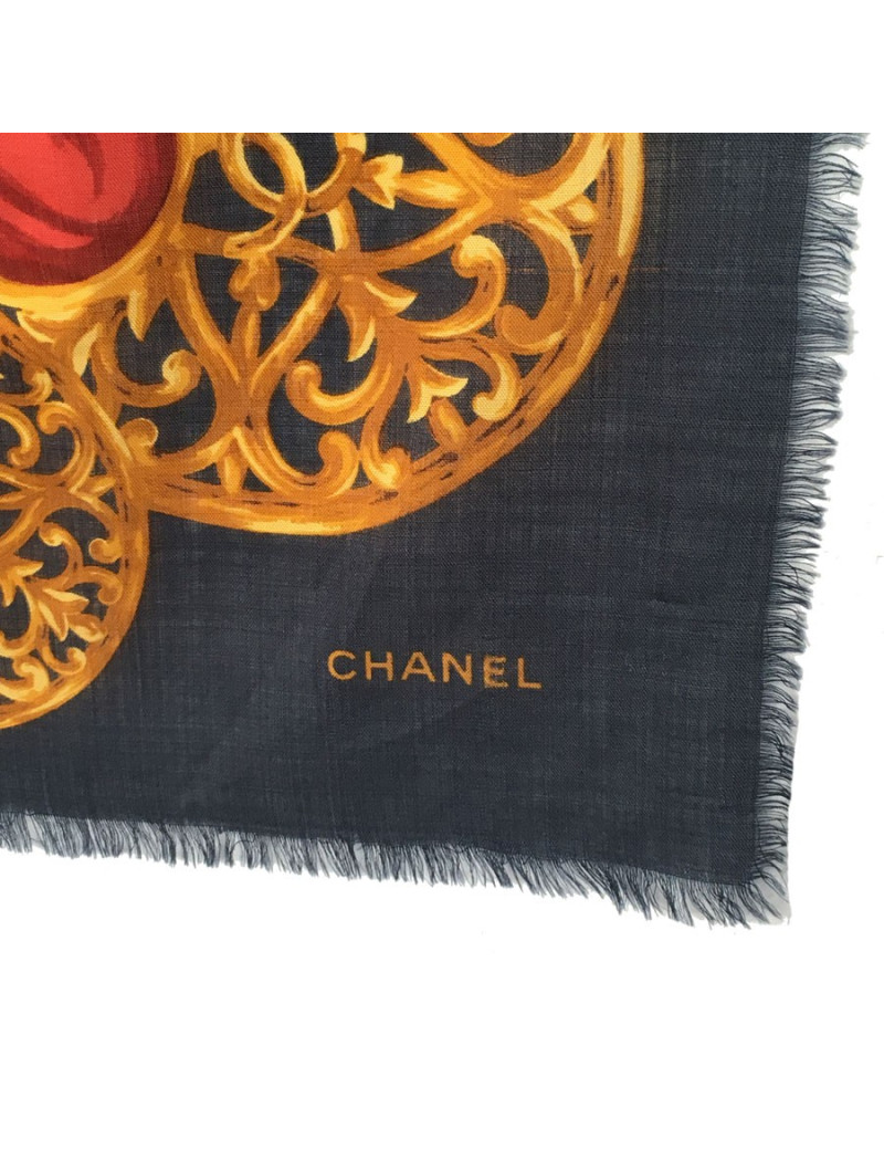 Châle CHANEL en laine et soie bleu gris 