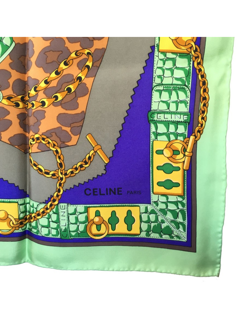 CELINE green silk scarf