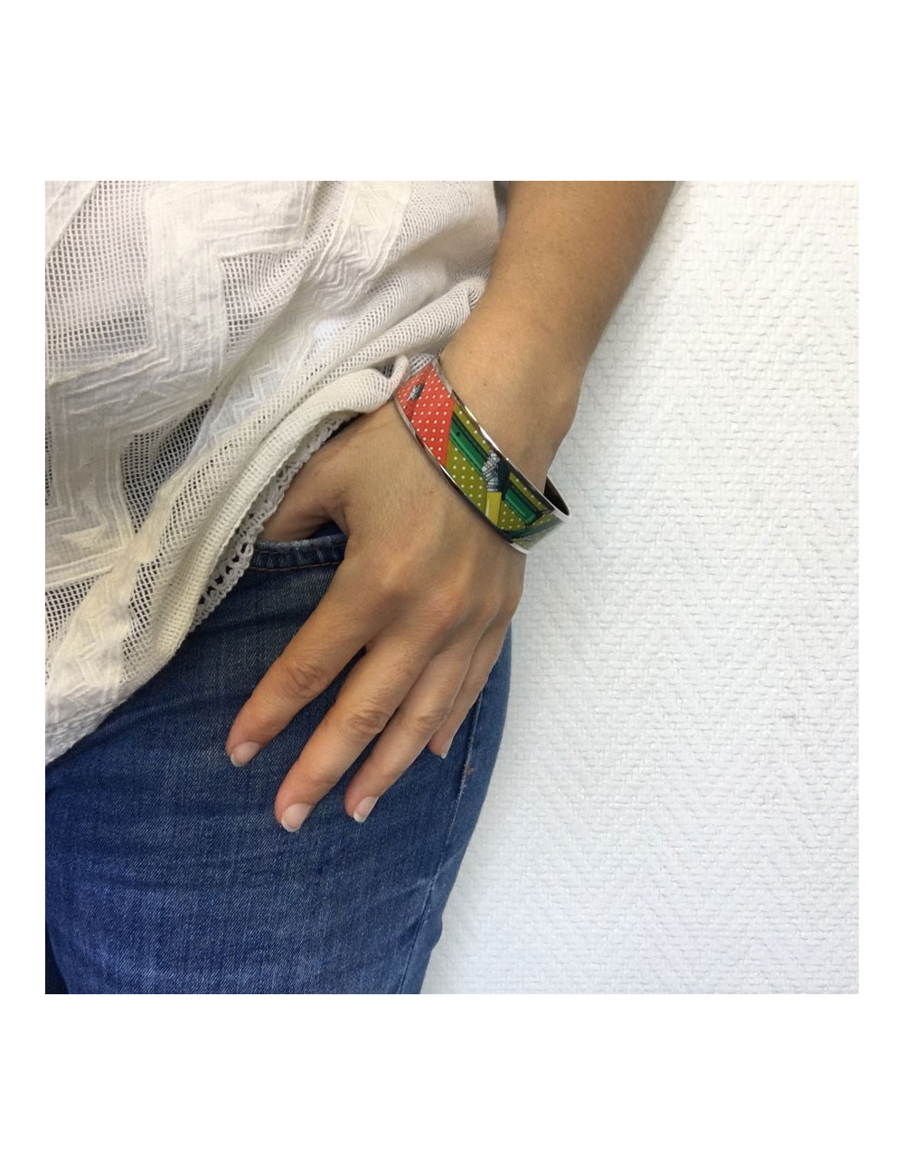 Bracelet HERMES PM en émail multicolore finition palladié