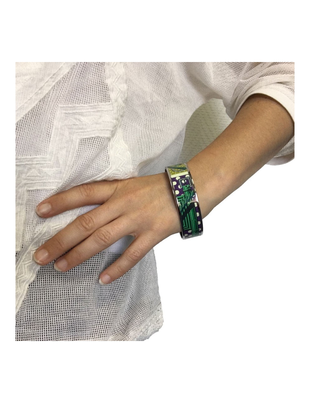 Bracelet HERMES PM en émail multicolore finition palladié