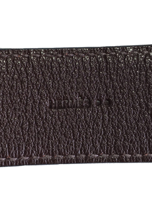 Bracelet HERMES boucle sellier TGM en argent et crocodile marron