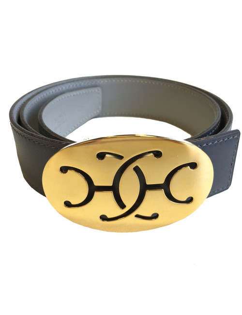 Ceinture HERMES en cuir gris réversible T 78 boucle dorée