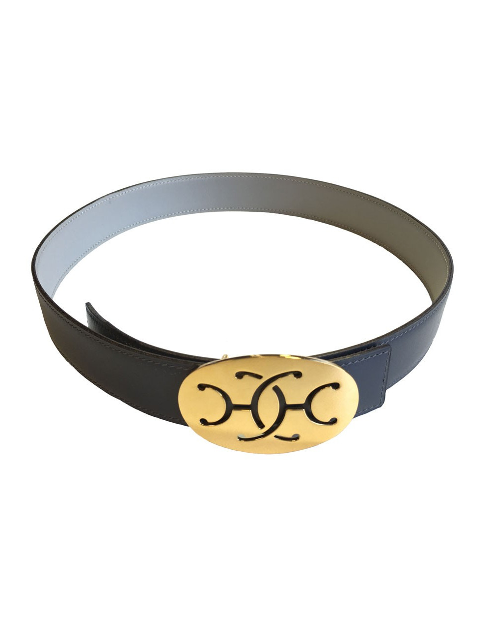 HERMES leather grey reversible T 78 gold buckle belt