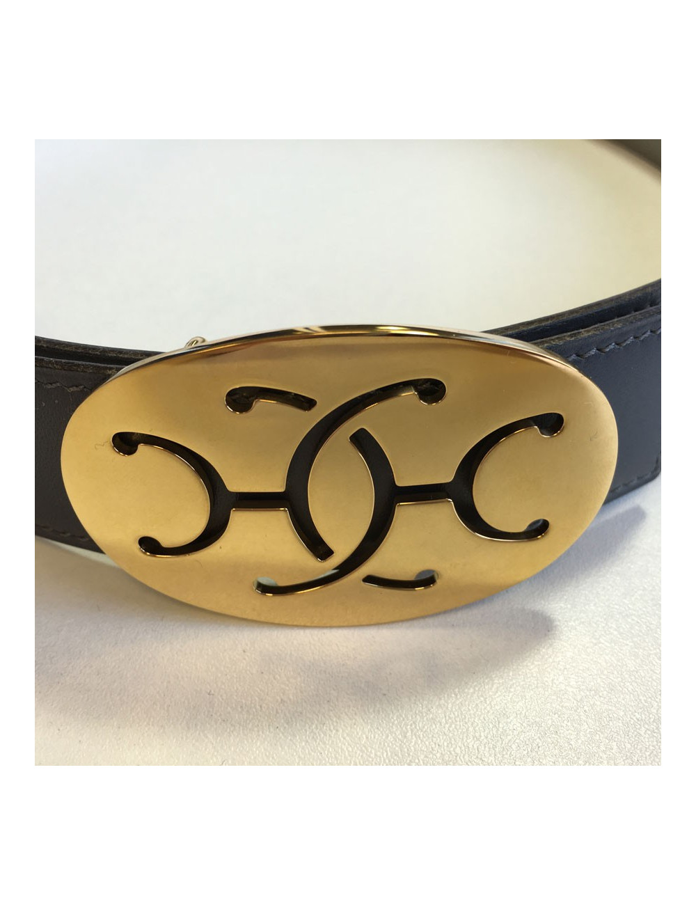 HERMES leather grey reversible T 78 gold buckle belt