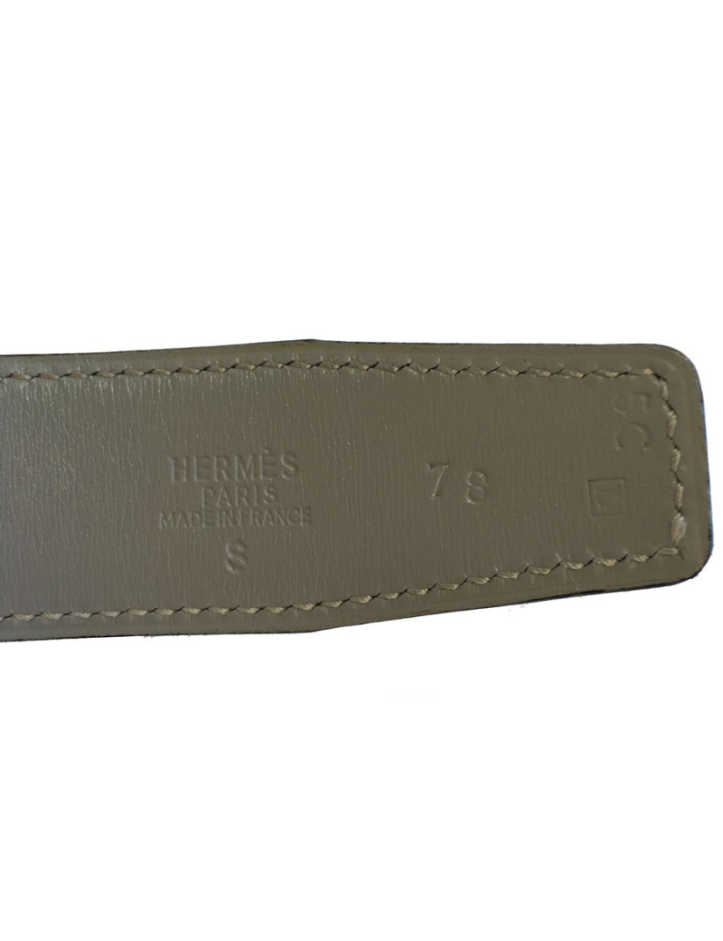 HERMES leather grey reversible T 78 gold buckle belt