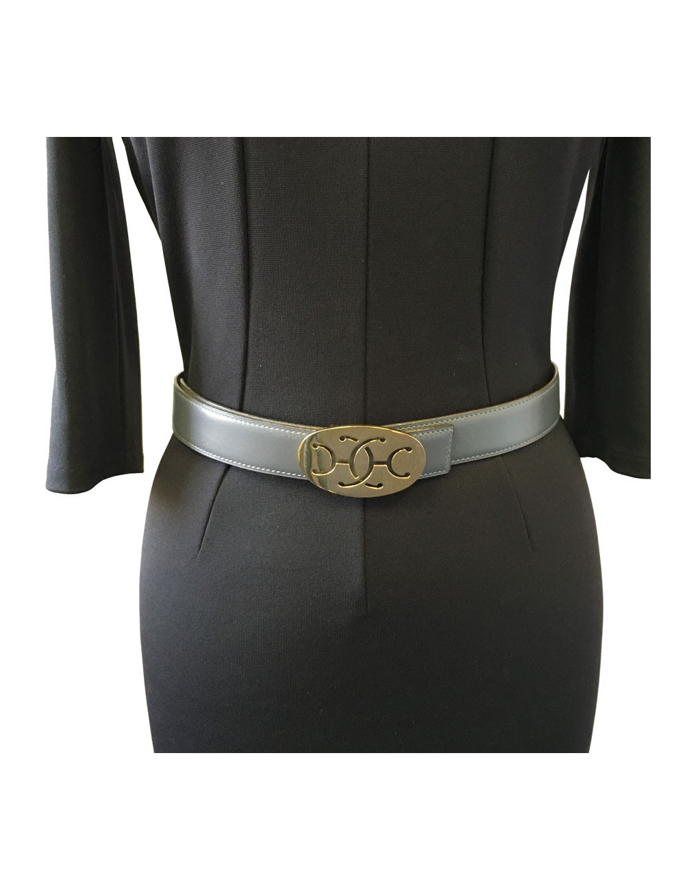 HERMES leather grey reversible T 78 gold buckle belt