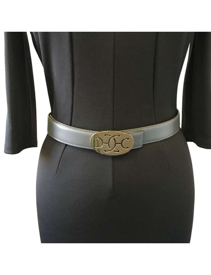 HERMES leather grey reversible T 78 gold buckle belt