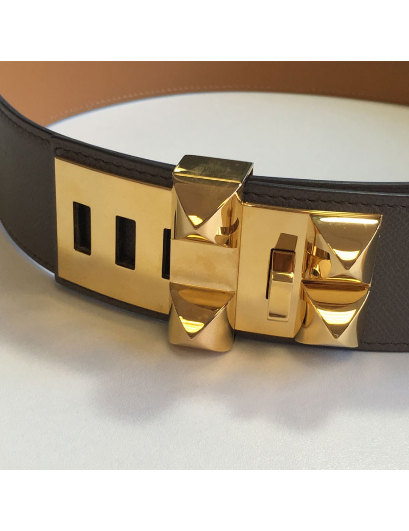Ceinture Médor CDC HERMES en cuir étoupe T80