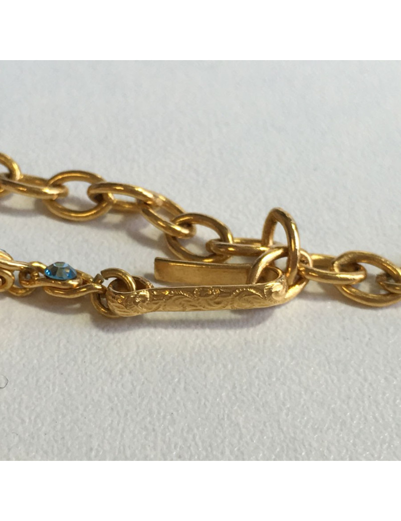 Necklace CHANEL golden chain and blue rhinestone belt