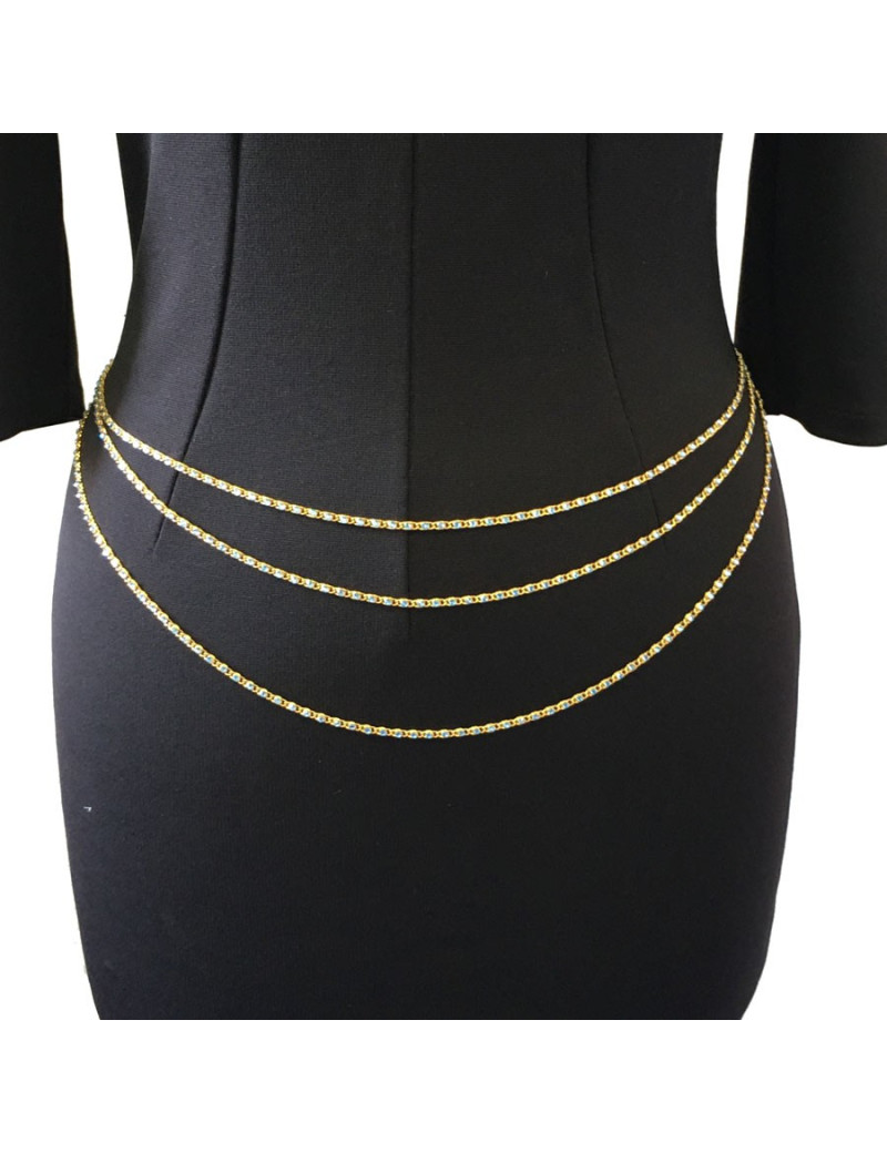 Necklace CHANEL golden chain and blue rhinestone belt