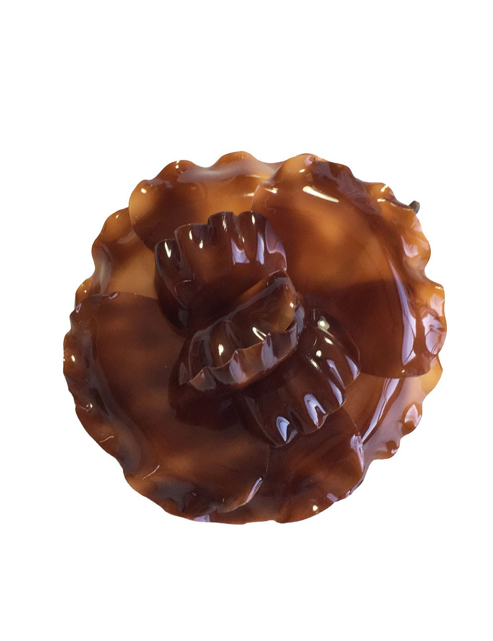 Broche CHANEL façon écaille de tortue marron