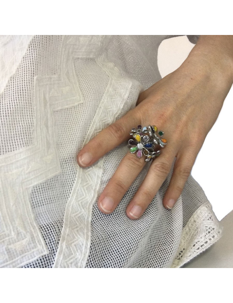 Bague Fleurettes MARGUERITE de VALOIS en pâte de verre multicolore T50