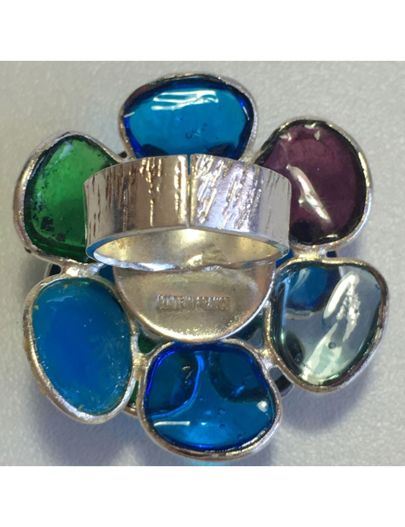Bague camélia MARGUERITE de VALOIS en pâte de verre et métal argenté T53