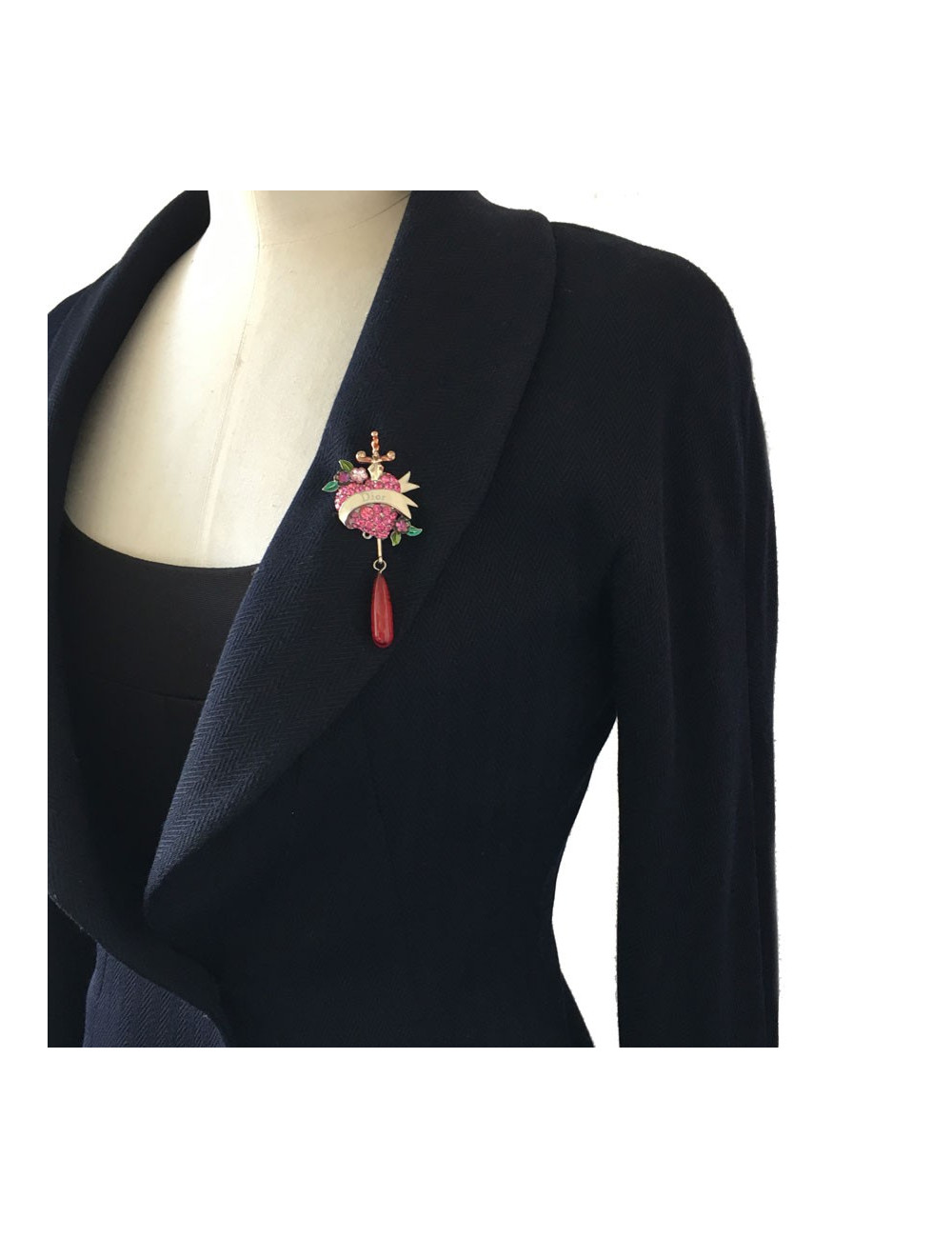 Broche Christian DIOR coeur rose avec brillants