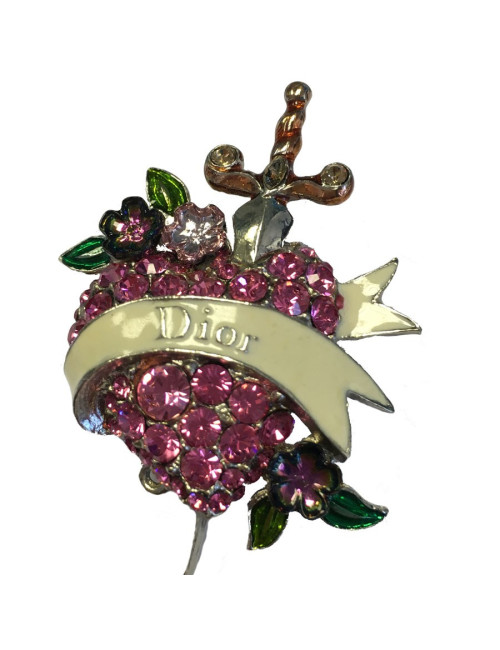 Broche Christian DIOR coeur rose avec brillants