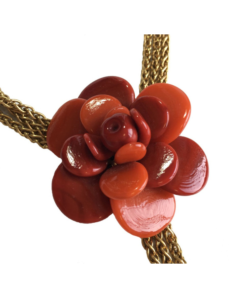 Collier CHANEL couture chaîne et camélia orange