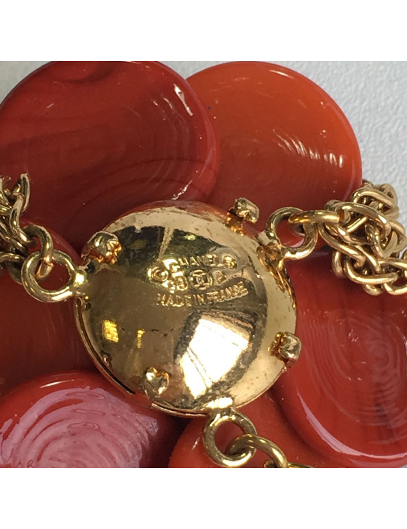 Collier CHANEL couture chaîne et camélia orange