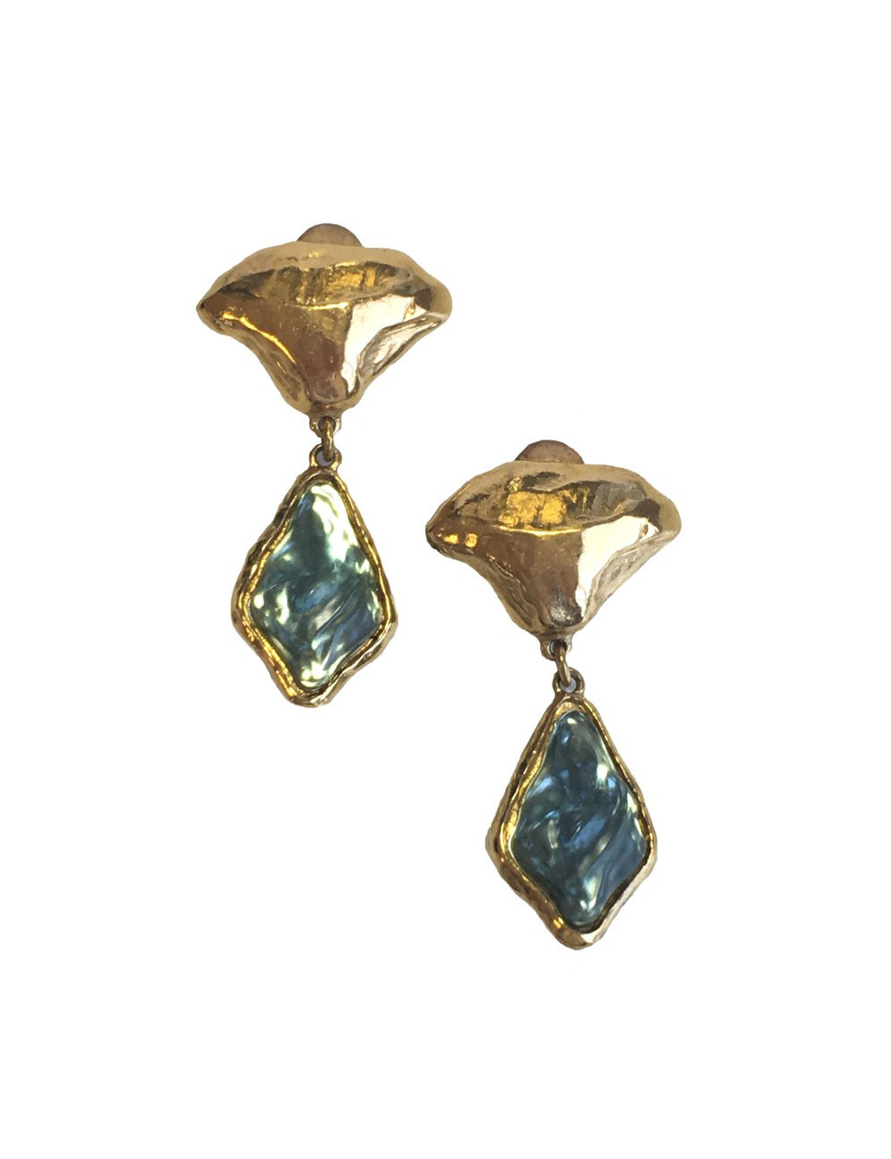 Clips YVES SAINT LAURENT vintage bleu ciel et doré