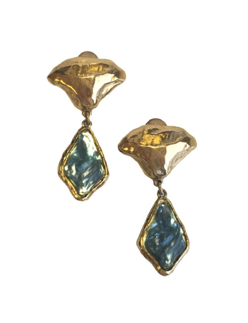 Clips YVES SAINT LAURENT vintage bleu ciel et doré