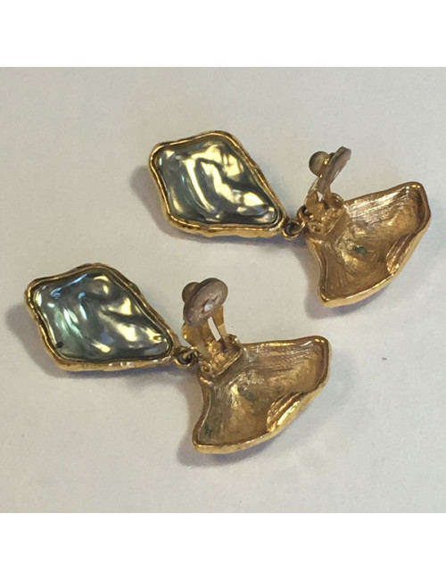 Clips YVES SAINT LAURENT vintage bleu ciel et doré