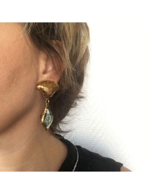 Clips YVES SAINT LAURENT vintage bleu ciel et doré