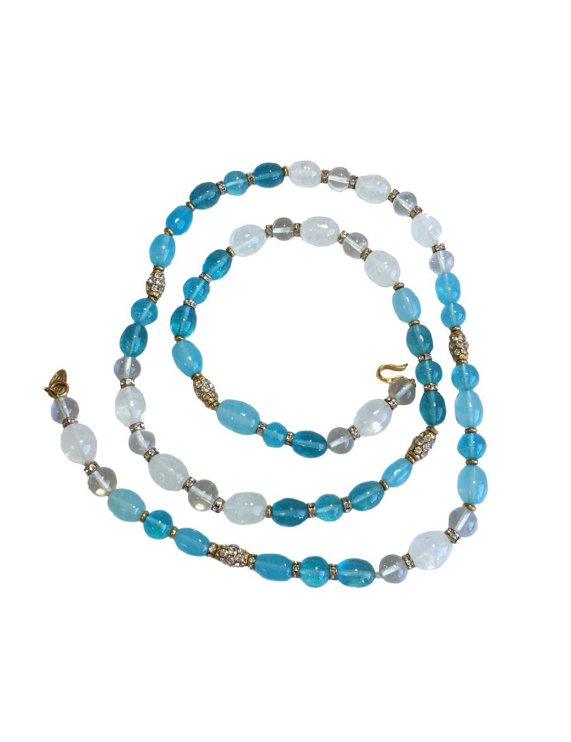 Sautoir CHANEL vintage en pâte de verre bleu et strass