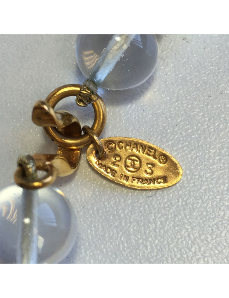 Sautoir CHANEL vintage en pâte de verre bleu et strass