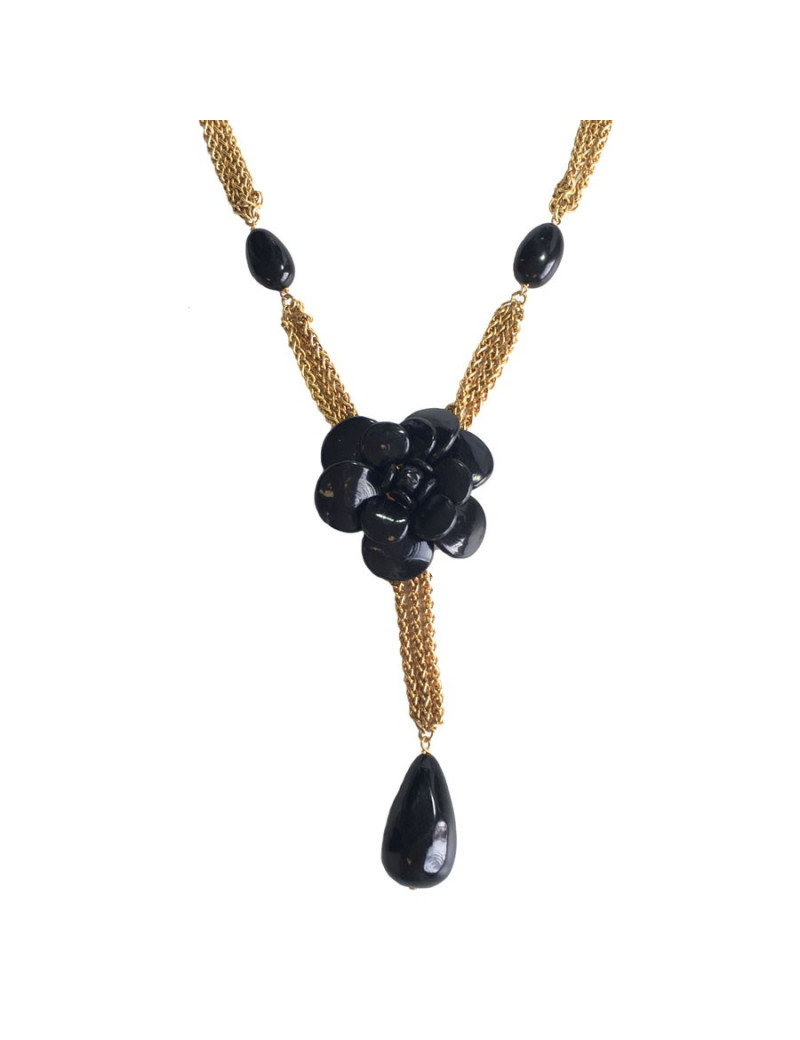 Collier CHANEL Couture camélia en pâte de verre Vintage