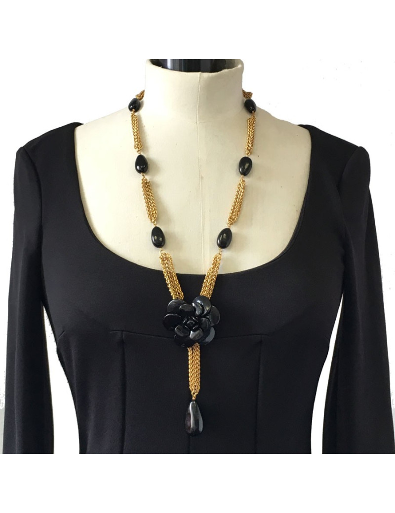 Collier CHANEL Couture camélia en pâte de verre Vintage