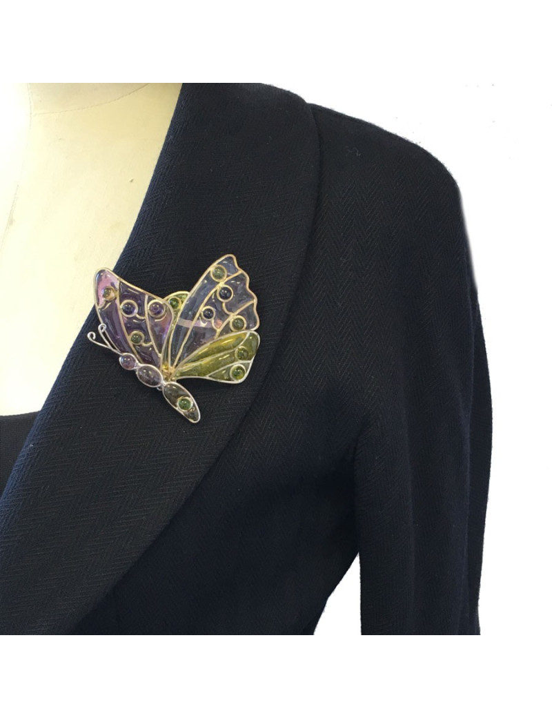 LOUIS VUITTON Butterfly brooch in mulitcolored molten glass