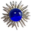 Broche BALMAIN Soleil en métal argenté et centre bleu