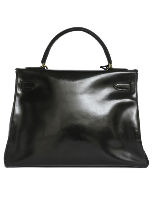 Sac Kelly 32 HERMES en cuir box noir vintage