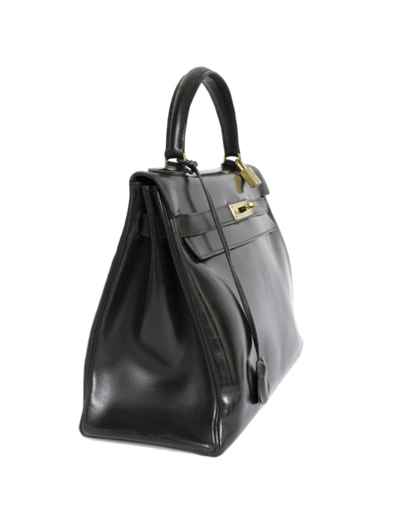 Sac Kelly 32 HERMES en cuir box noir vintage