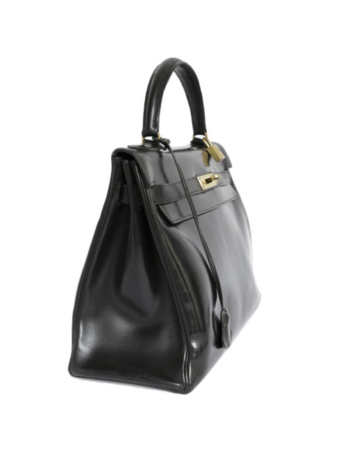 Sac Kelly 32 HERMES en cuir box noir vintage