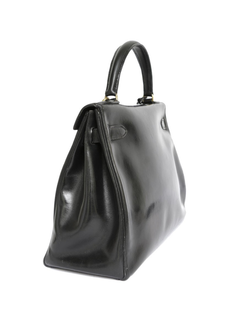 Sac Kelly 32 HERMES en cuir box noir vintage