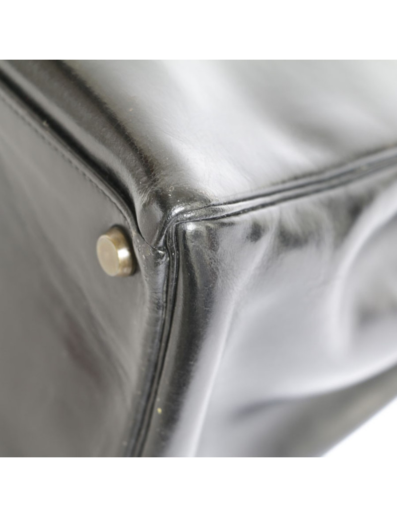 Sac Kelly 32 HERMES en cuir box noir vintage