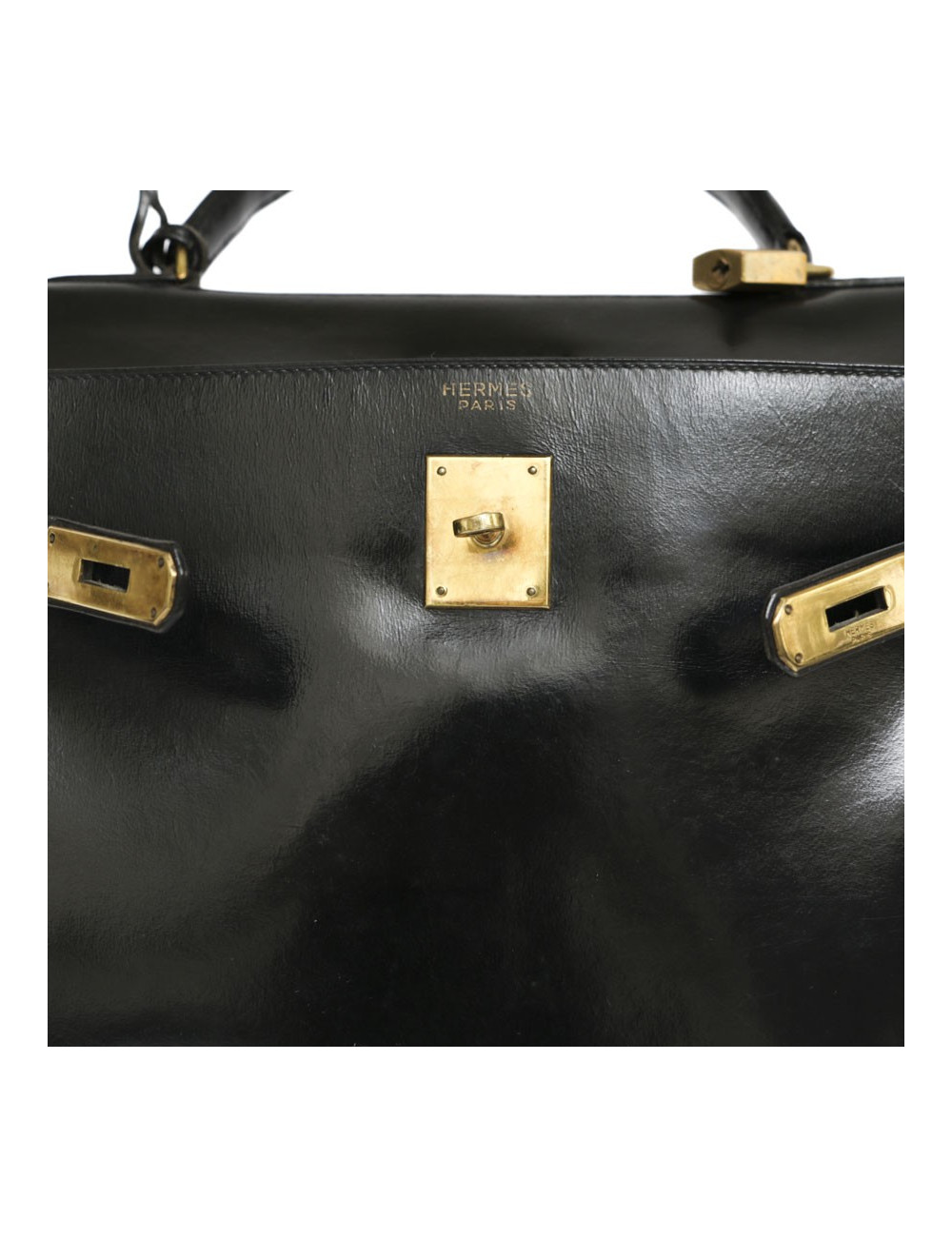 Sac Kelly 32 HERMES en cuir box noir vintage
