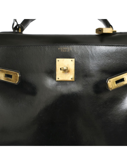 Sac Kelly 32 HERMES en cuir box noir vintage