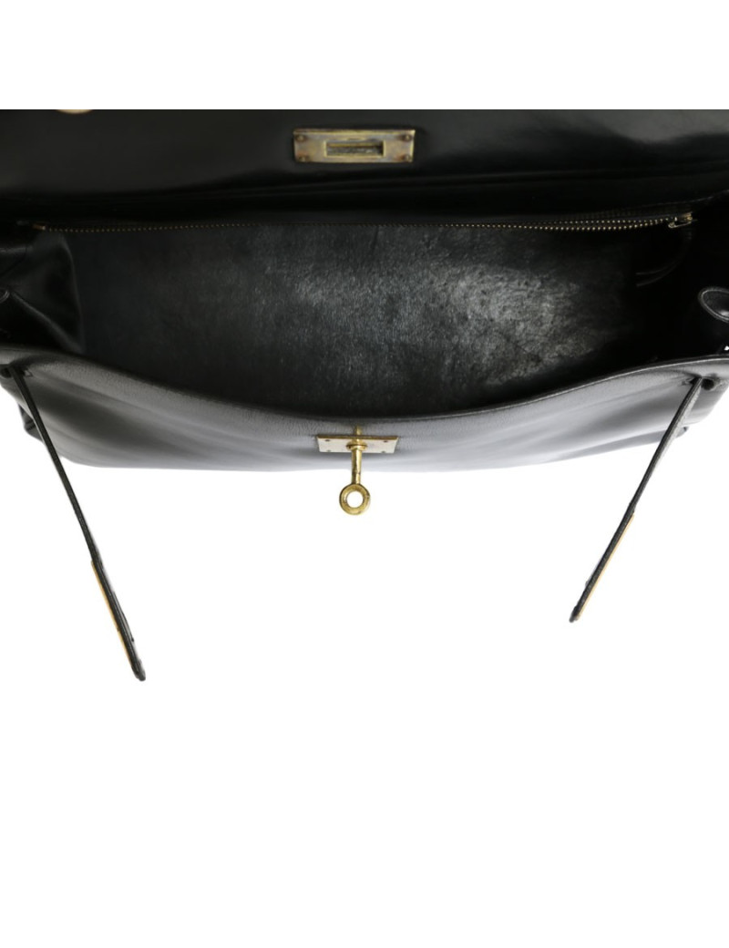 Sac Kelly 32 HERMES en cuir box noir vintage
