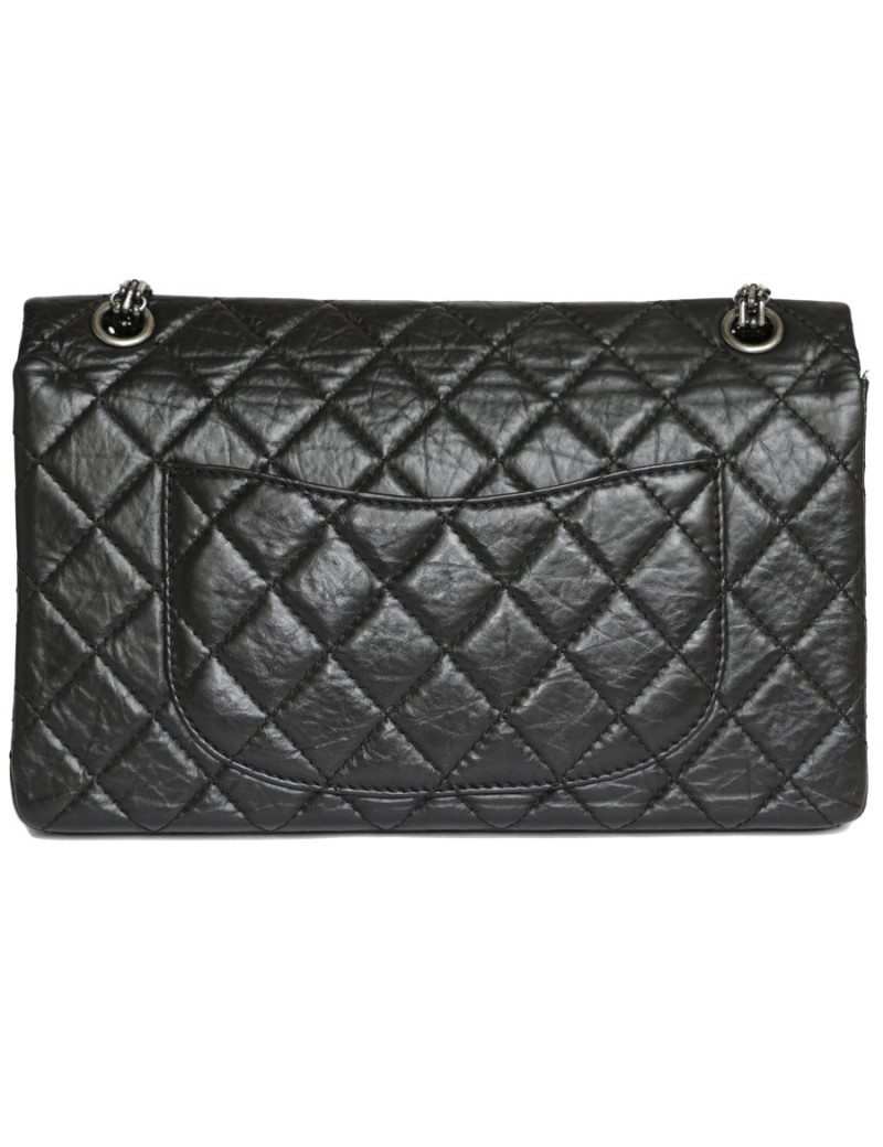 Sac 2.55 CHANEL cuir de veau vieilli noir chaîne argent