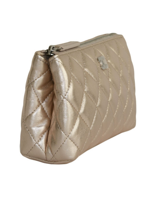 Pochette CHANEL cuir matelassé rose poudré brillant