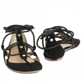 HERMES T 37 leather and Black Suede sandals