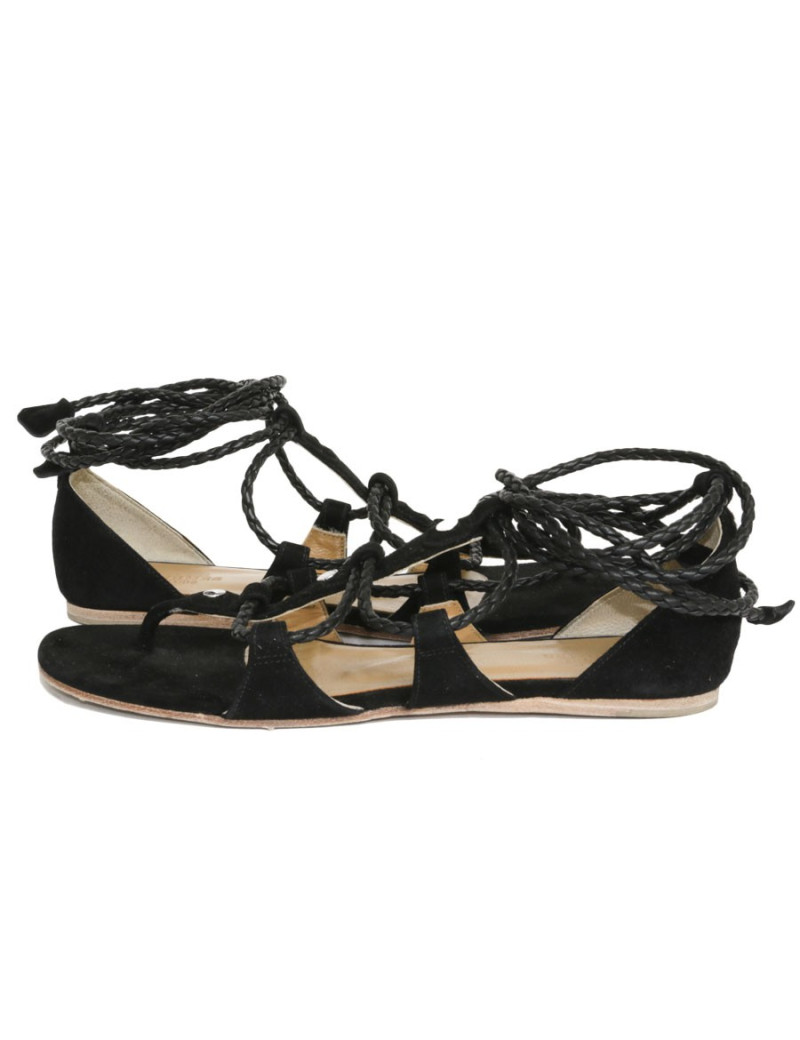 HERMES T 37 leather and Black Suede sandals
