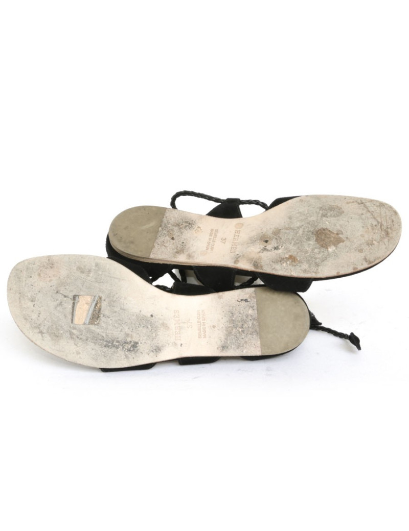 HERMES T 37 leather and Black Suede sandals