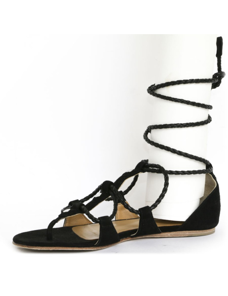 HERMES T 37 leather and Black Suede sandals
